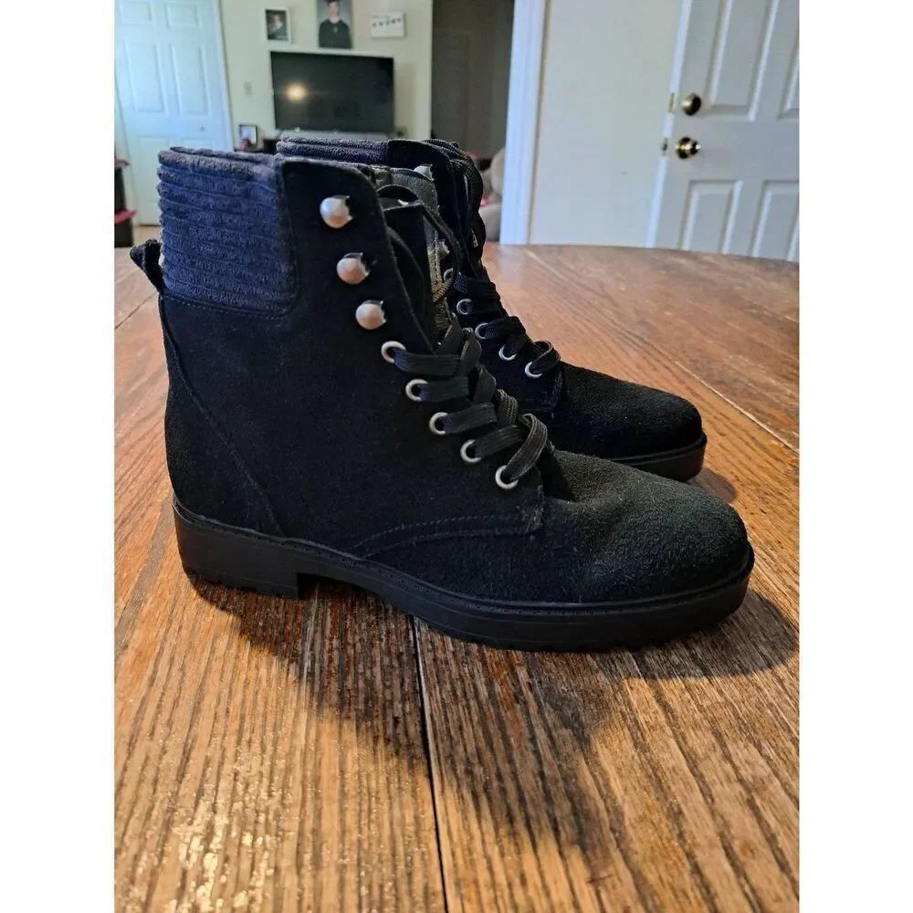 New Size 7M Splendid Sadie Black Suede Ankle Boots Lug Soles Lace Up Booties
